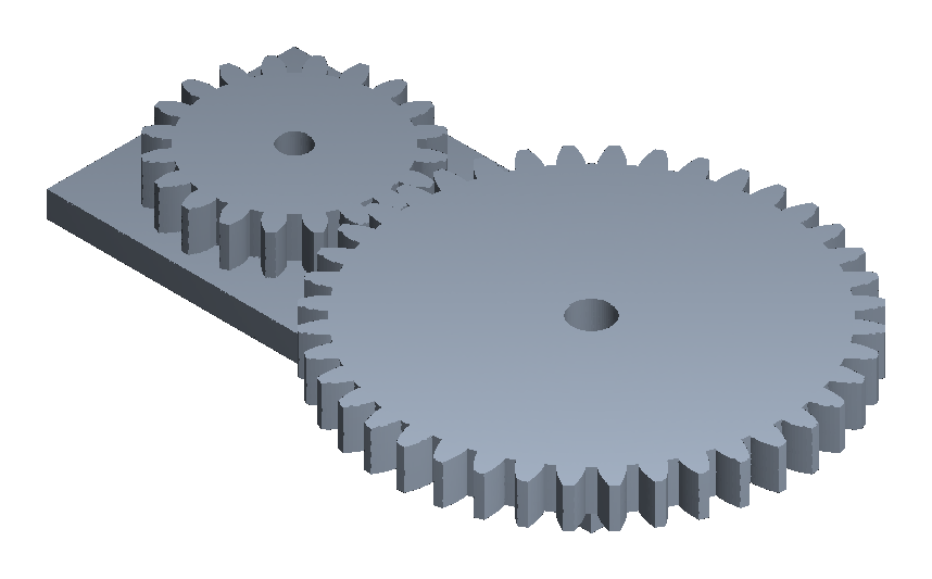 Spur gear pair on a carrier iso view